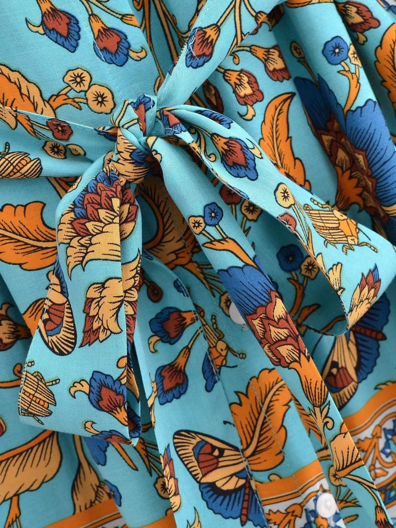 Graceful Winter Belted Printed Shirt Dress - Image 4