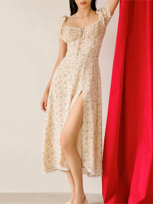 Printed Fall Maxi Dress with Drawstring Waist