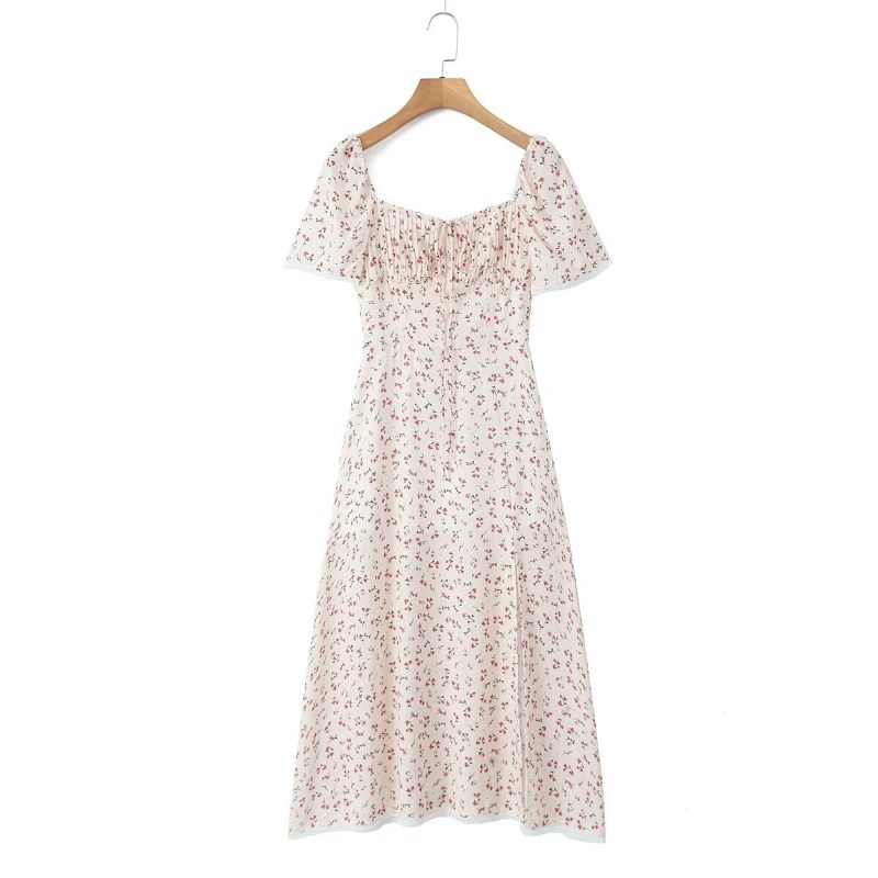 Printed Fall Maxi Dress with Drawstring Waist - Image 2