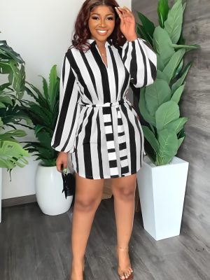 Popular Striped Casual Short Dress for Women
