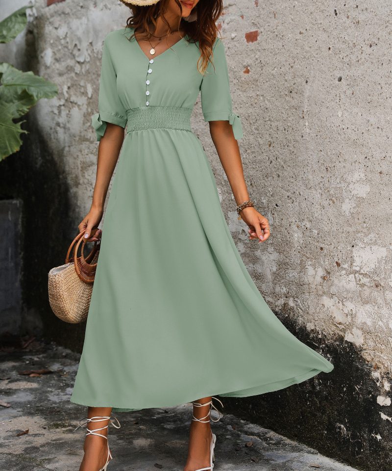 Elegant V-Neck Office Waist Summer Dress - Image 3