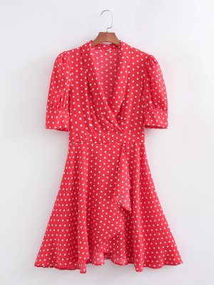 Spring Polka Dot Floral Waist-Tight Office Dress