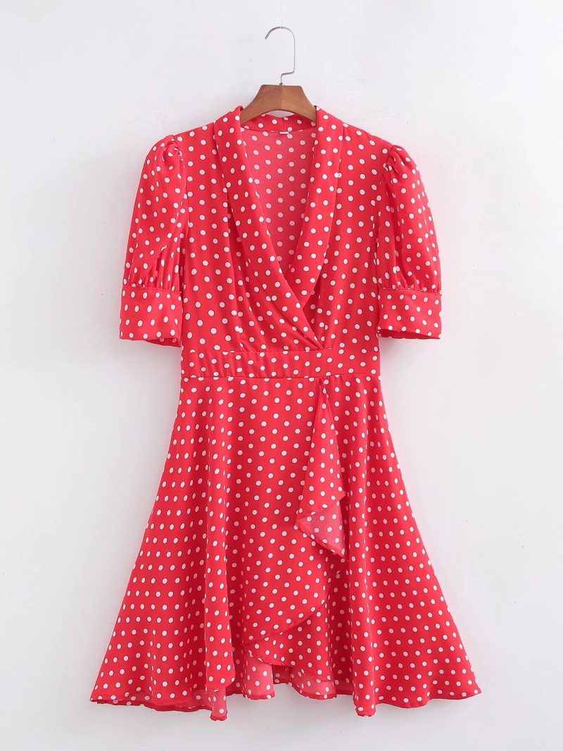 Spring Polka Dot Floral Waist-Tight Office Dress