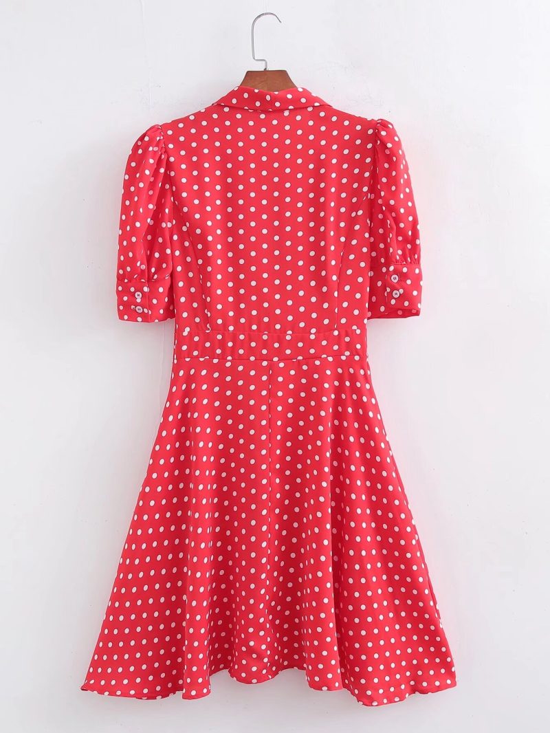 Spring Polka Dot Floral Waist-Tight Office Dress - Image 2