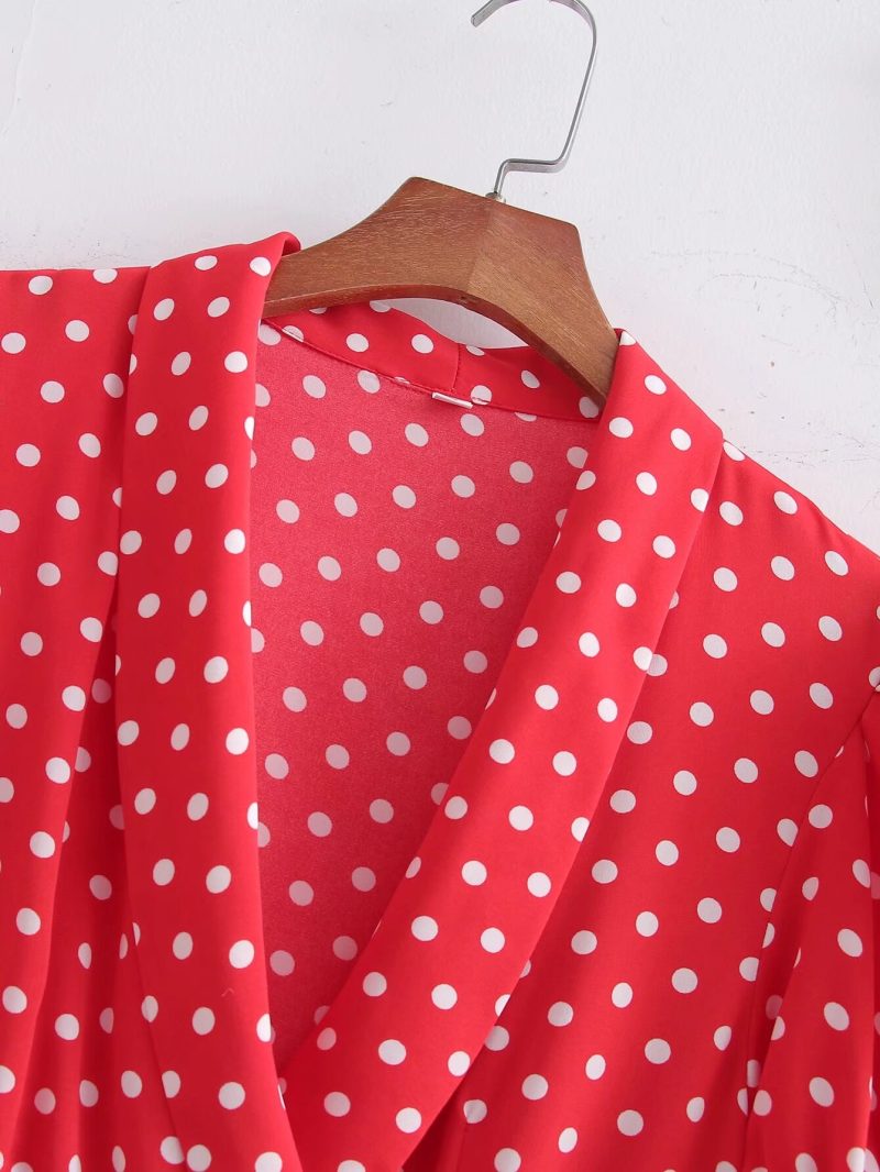 Spring Polka Dot Floral Waist-Tight Office Dress - Image 3