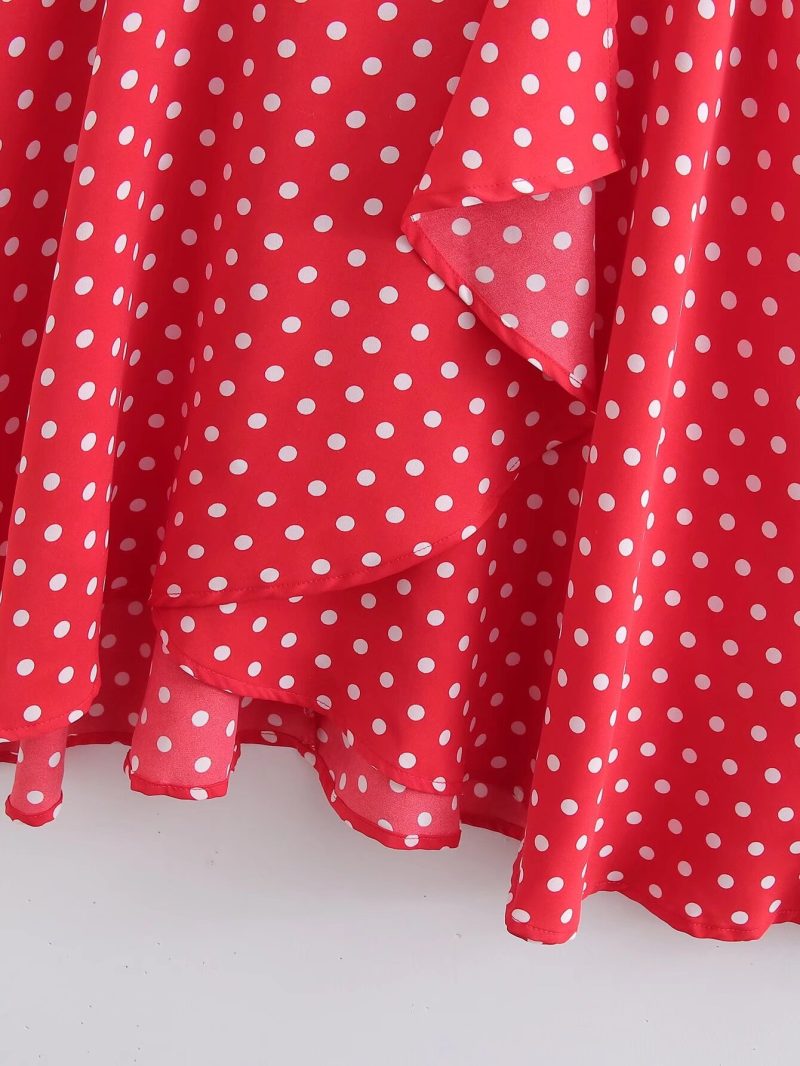 Spring Polka Dot Floral Waist-Tight Office Dress - Image 4