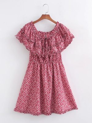 Ruffled Printed Beach Dress for Summer Vacations