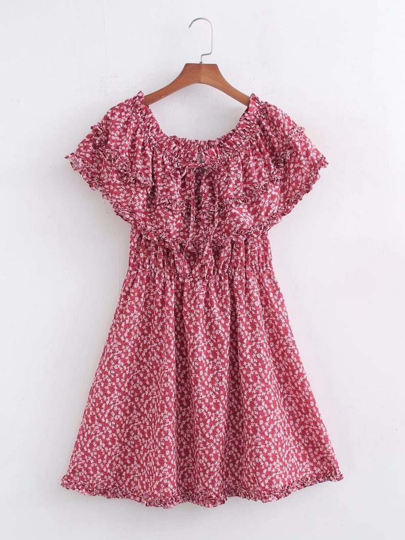 Ruffled Printed Beach Dress for Summer Vacations