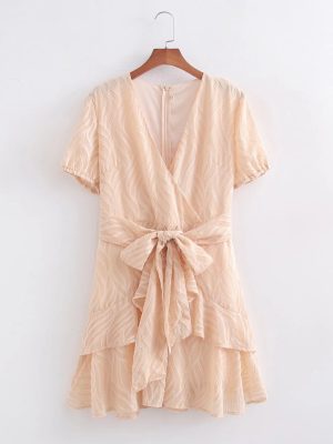 Elegant V-Neck Lace-Up Spring Short Dress