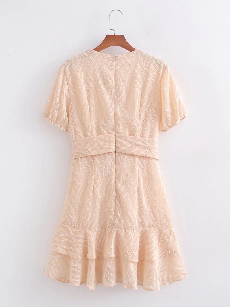 Elegant V-Neck Lace-Up Spring Short Dress - Image 2