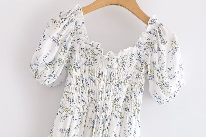 Printed Puff Sleeve Elastic Summer Maxi Dress - Image 3
