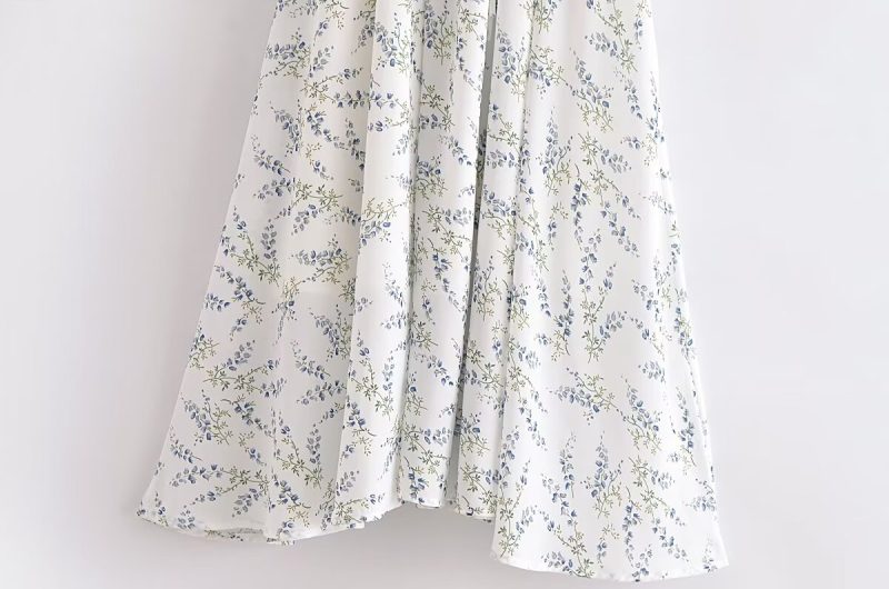 Printed Puff Sleeve Elastic Summer Maxi Dress - Image 4