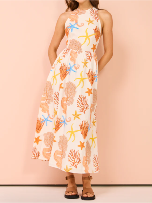 French Printed Backless Sling Waist Summer Dress