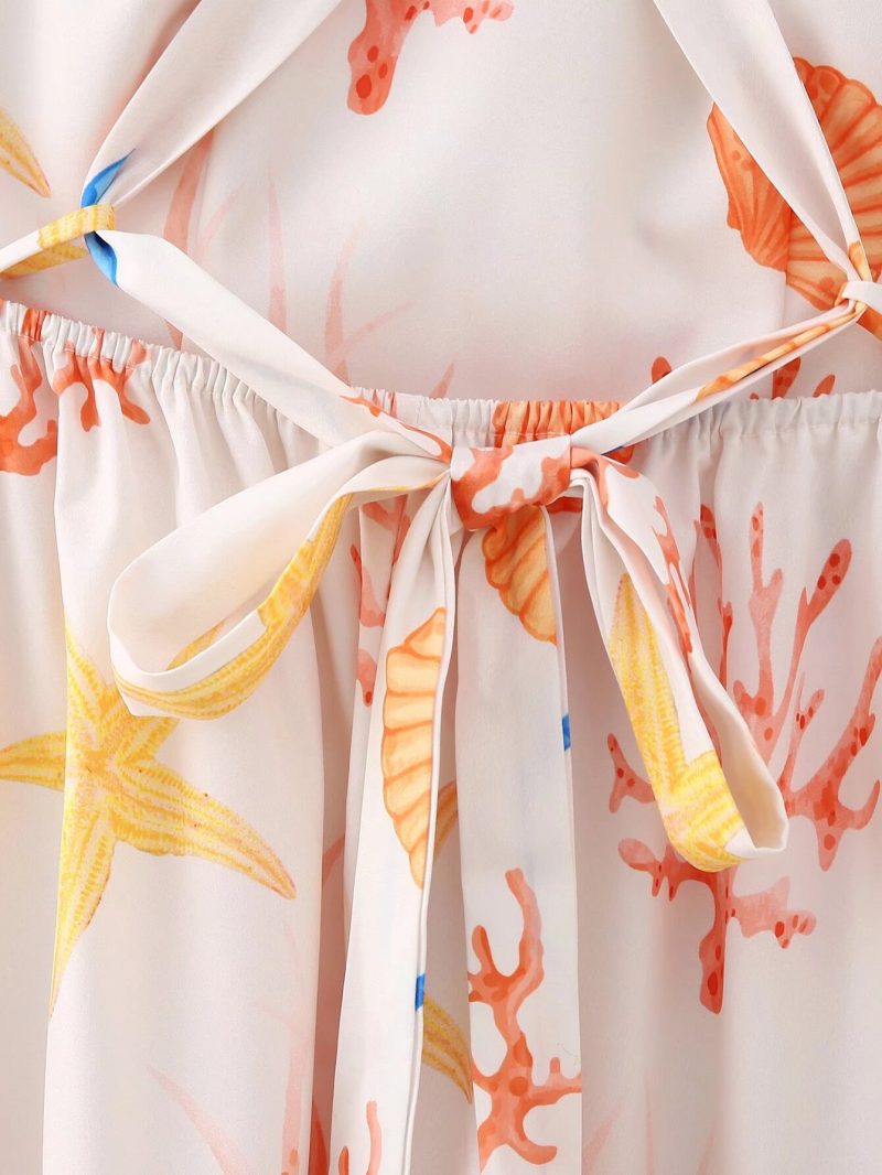 French Printed Backless Sling Waist Summer Dress - Image 4