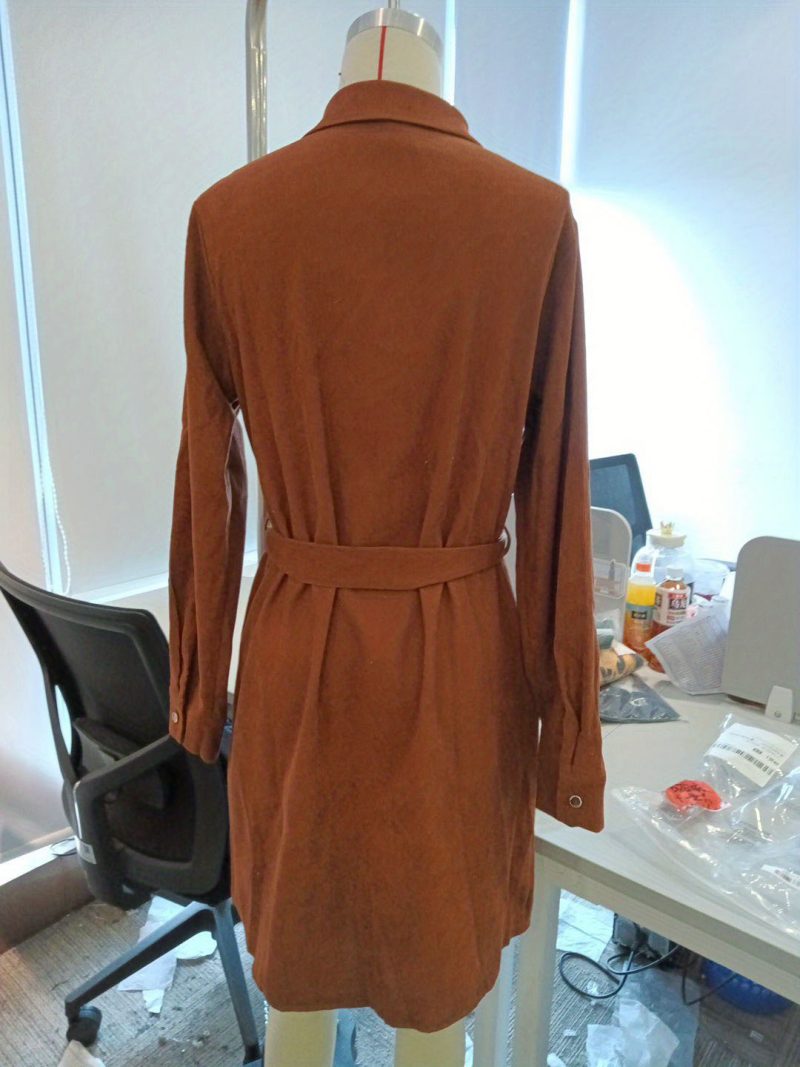 Spring Autumn Winter Corduroy Belt Shirt Dress - Image 4