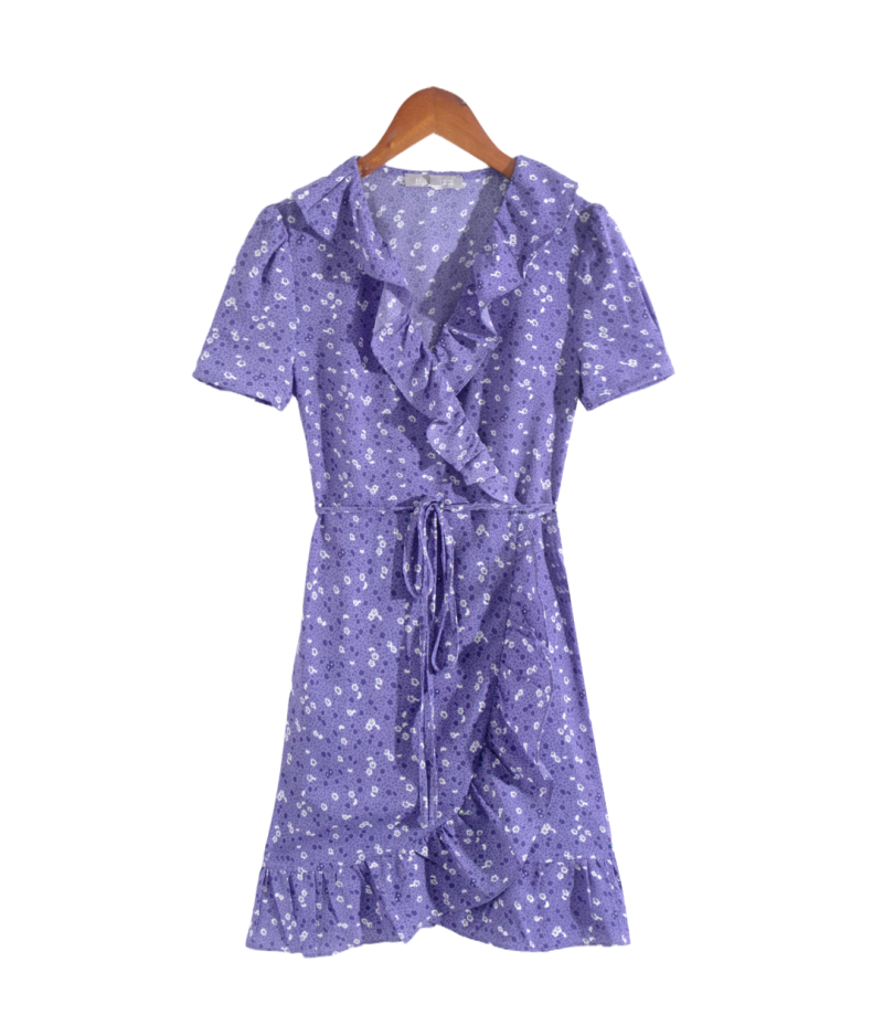 Floral V-Neck Ruffled Slim Fit Dress