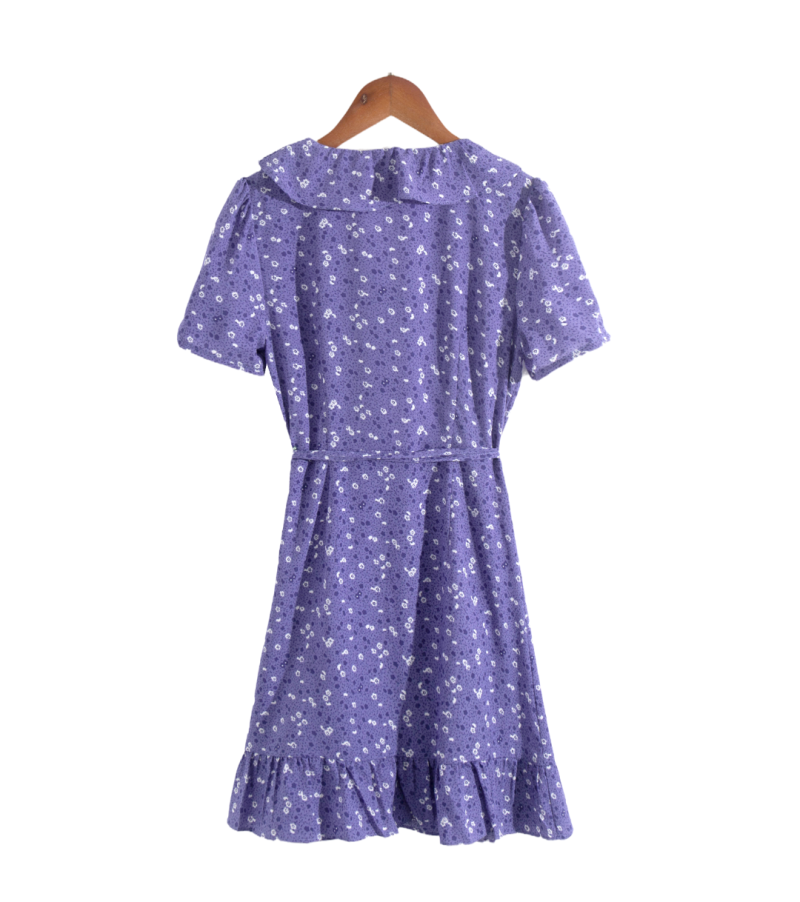 Floral V-Neck Ruffled Slim Fit Dress - Image 2