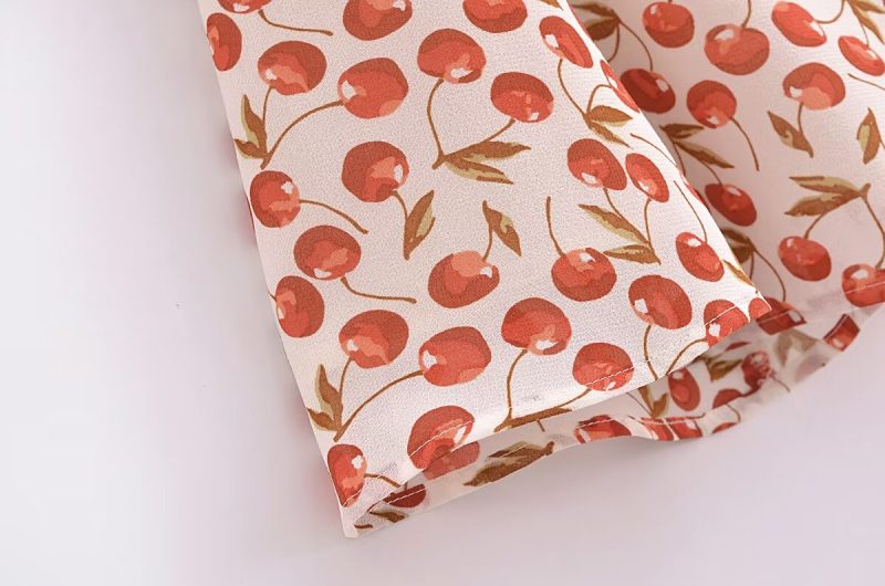 French Cherry Print Slim Chiffon Strap Dress - Image 4