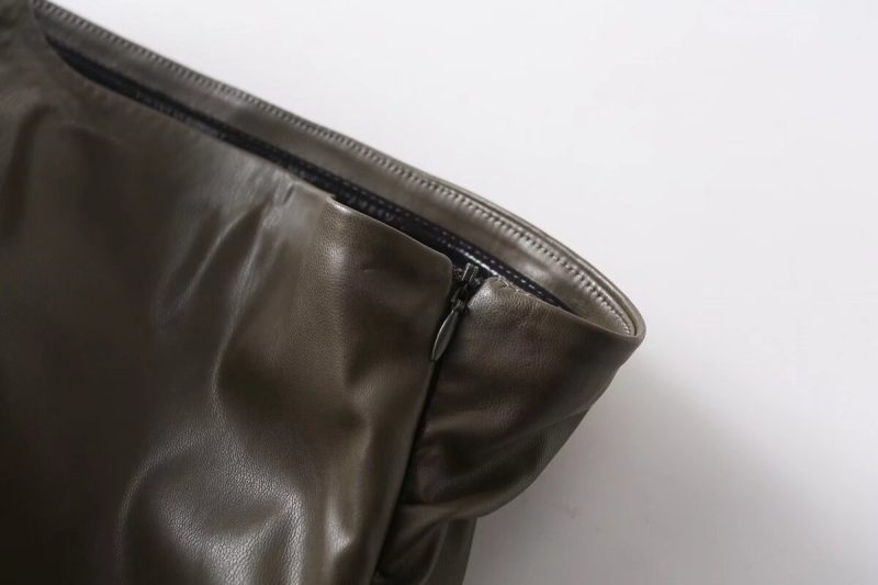 French Pleated Faux Leather Bandeau Slim Dress - Image 4