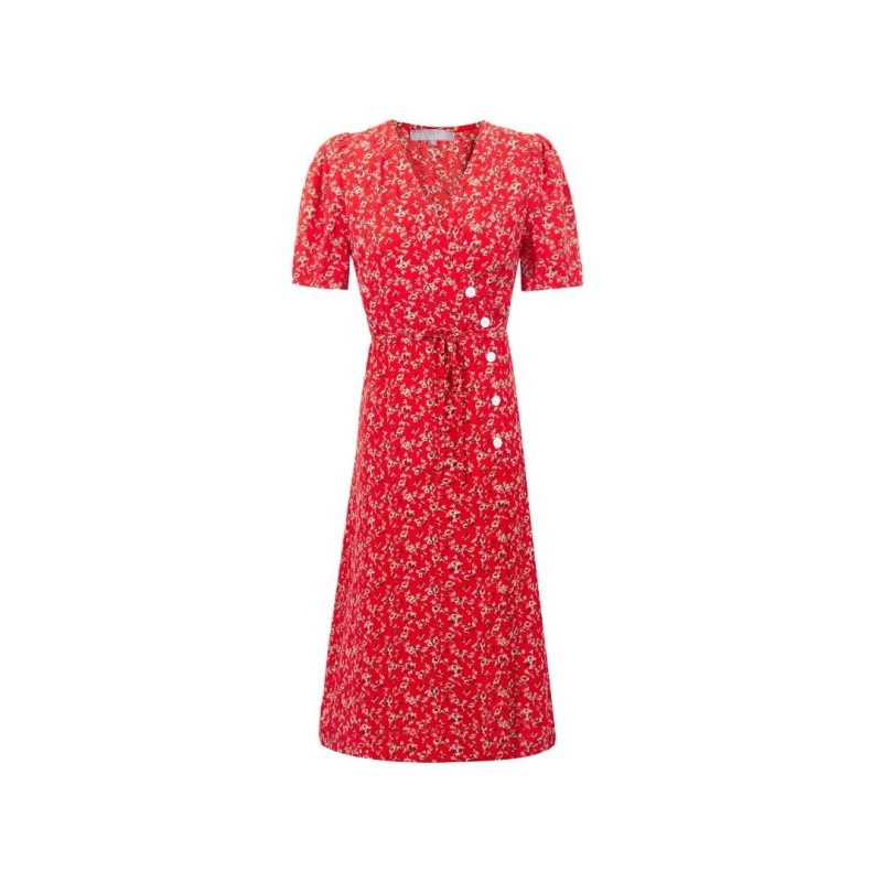 Spring Casual Floral Waist Tie Short Dress
