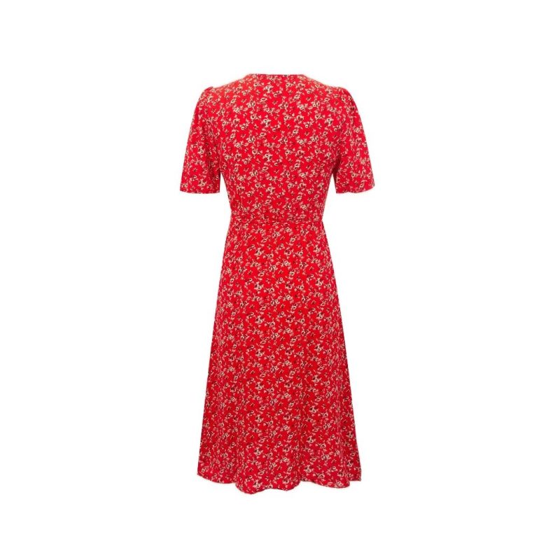 Spring Casual Floral Waist Tie Short Dress - Image 2