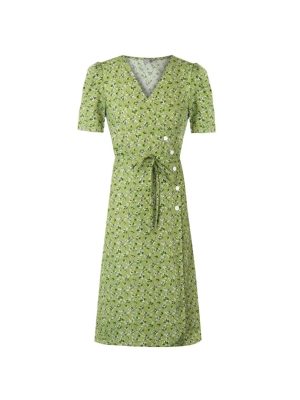 French V-Neck Floral Wrap Tea Dress