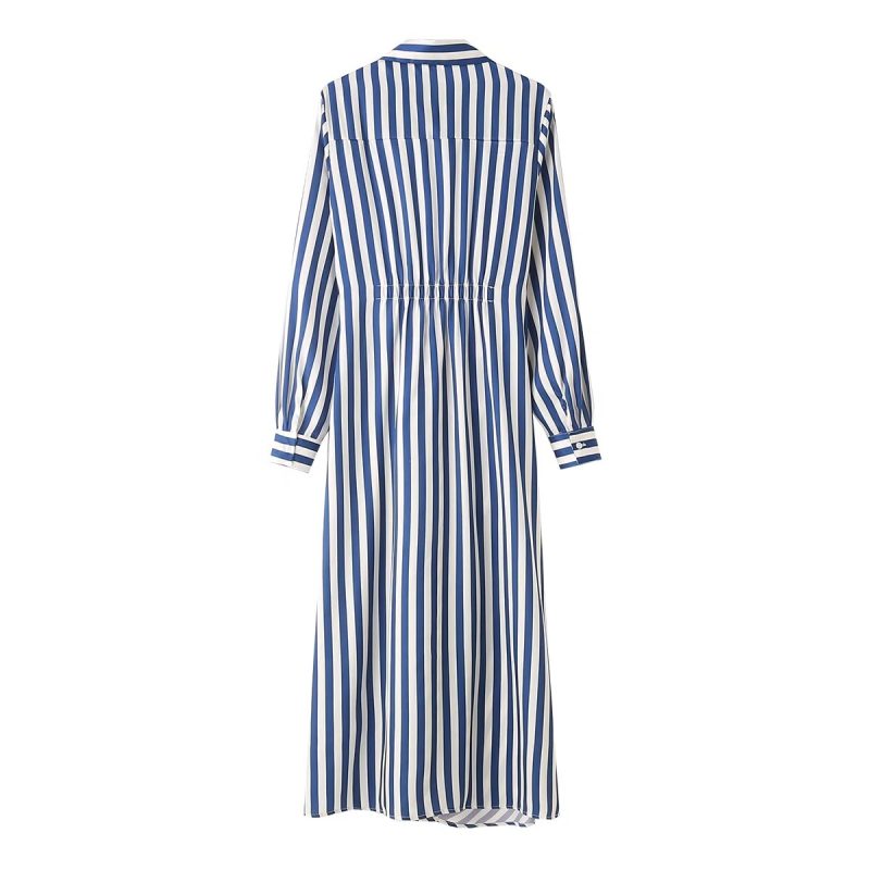 Long Striped Slim Shirt Dress for Spring - Image 2