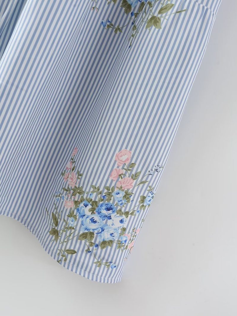 Women's Long Sleeve Floral Stripe Shirt Dress - Image 3