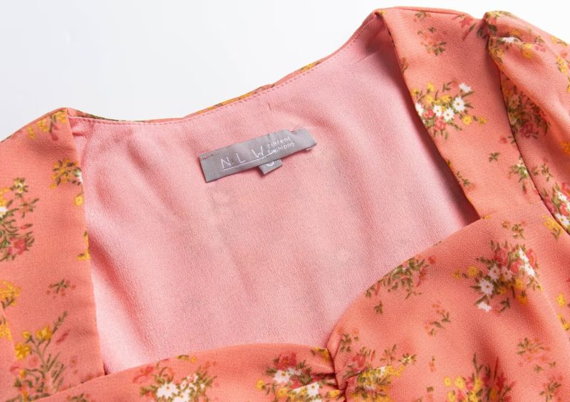 French Floral Puff Sleeve Pleated Midi Dress - Image 3