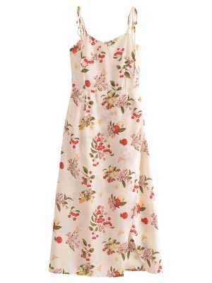 Vintage Floral Sexy Slit Summer Dress