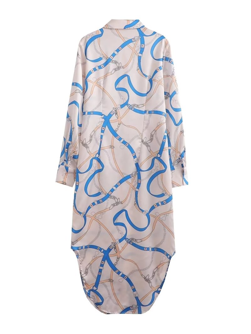 Elegant Chain Print Summer Long Shirt Dress - Image 3