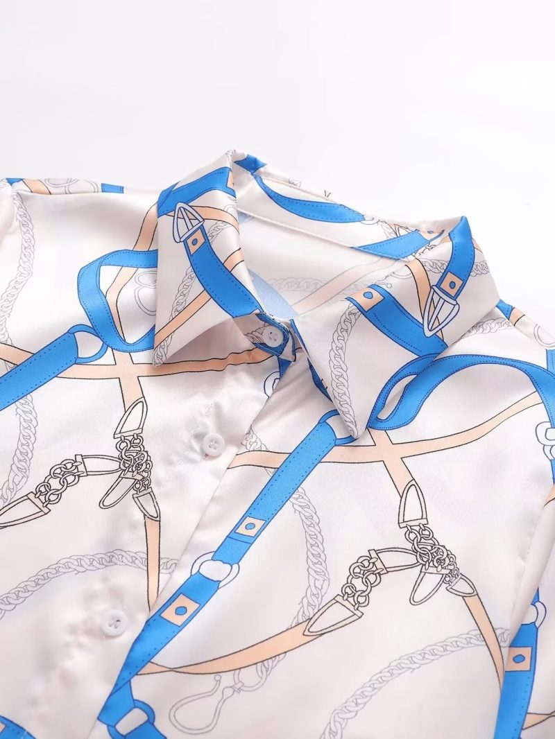 Elegant Chain Print Summer Long Shirt Dress - Image 4