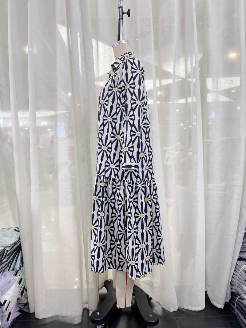 Collared Printed Long Sleeve Summer Stitch Dress - Image 3