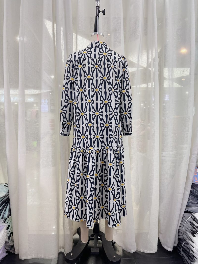 Collared Printed Long Sleeve Summer Stitch Dress - Image 4
