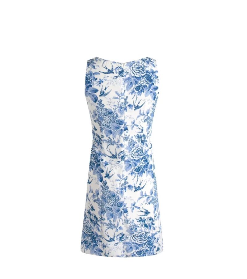 French Vintage Porcelain Print Square Neck Dress - Image 2