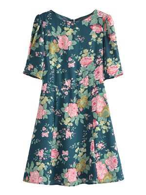 French Spring Print Dress with Lace-Up Back