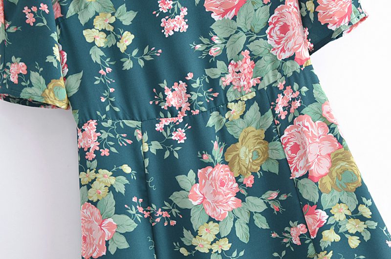 French Spring Print Dress with Lace-Up Back - Image 3