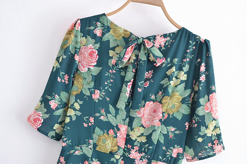French Spring Print Dress with Lace-Up Back - Image 4