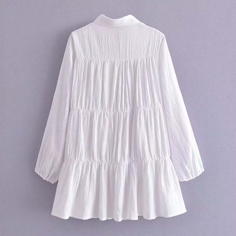Women’s Spring Loose White Pleated Shirt Dress - Image 2