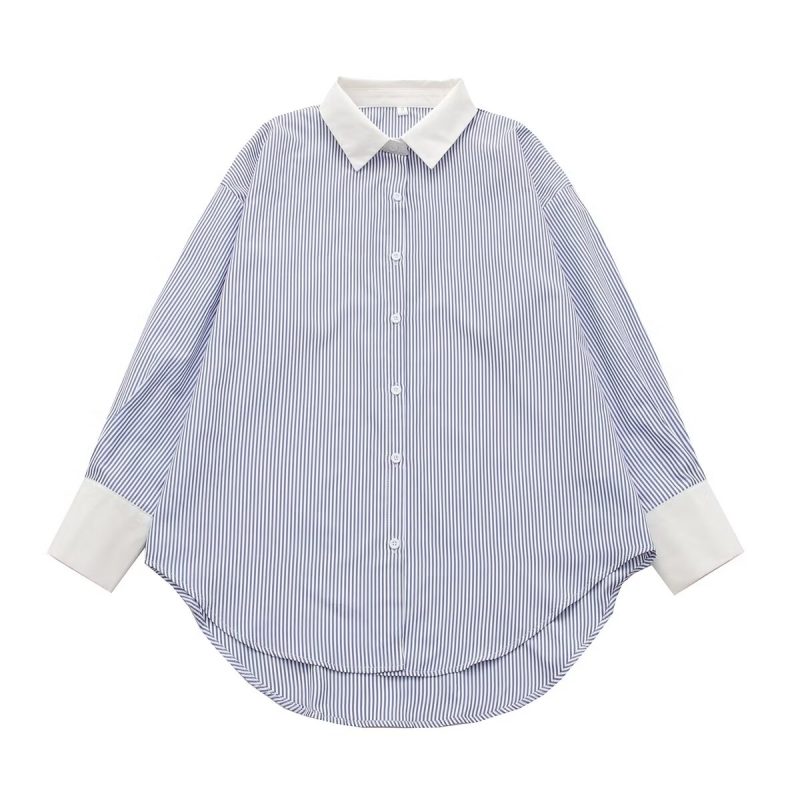 Striped Contrast Color Bandage Shirt Dress Women