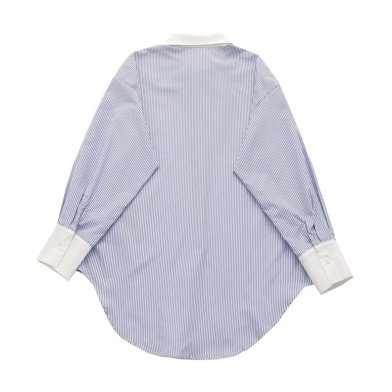 Striped Contrast Color Bandage Shirt Dress Women - Image 2