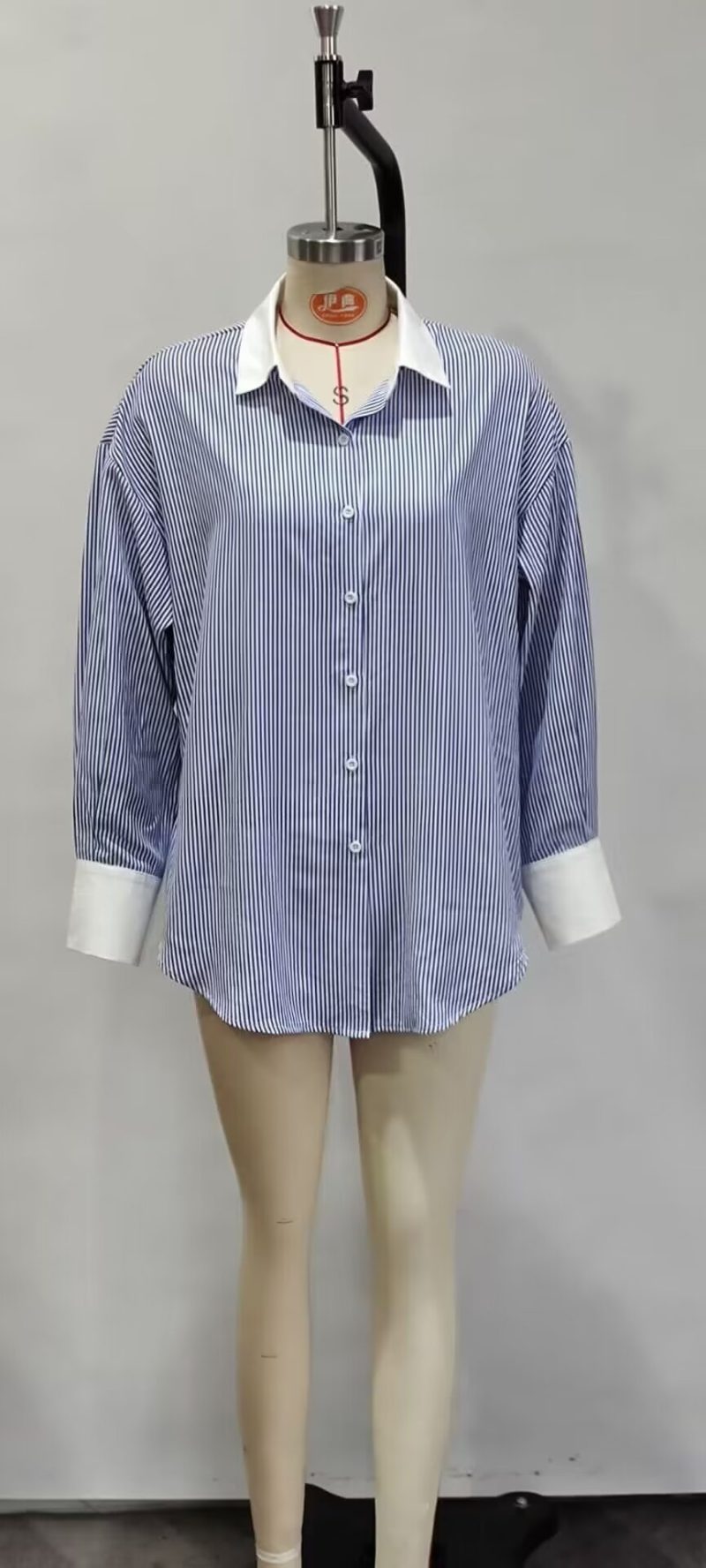 Striped Contrast Color Bandage Shirt Dress Women - Image 3