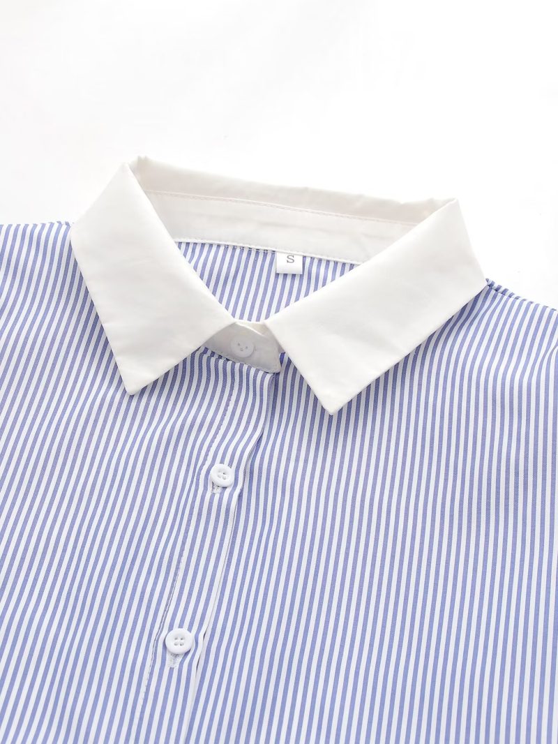 Striped Contrast Color Bandage Shirt Dress Women - Image 4