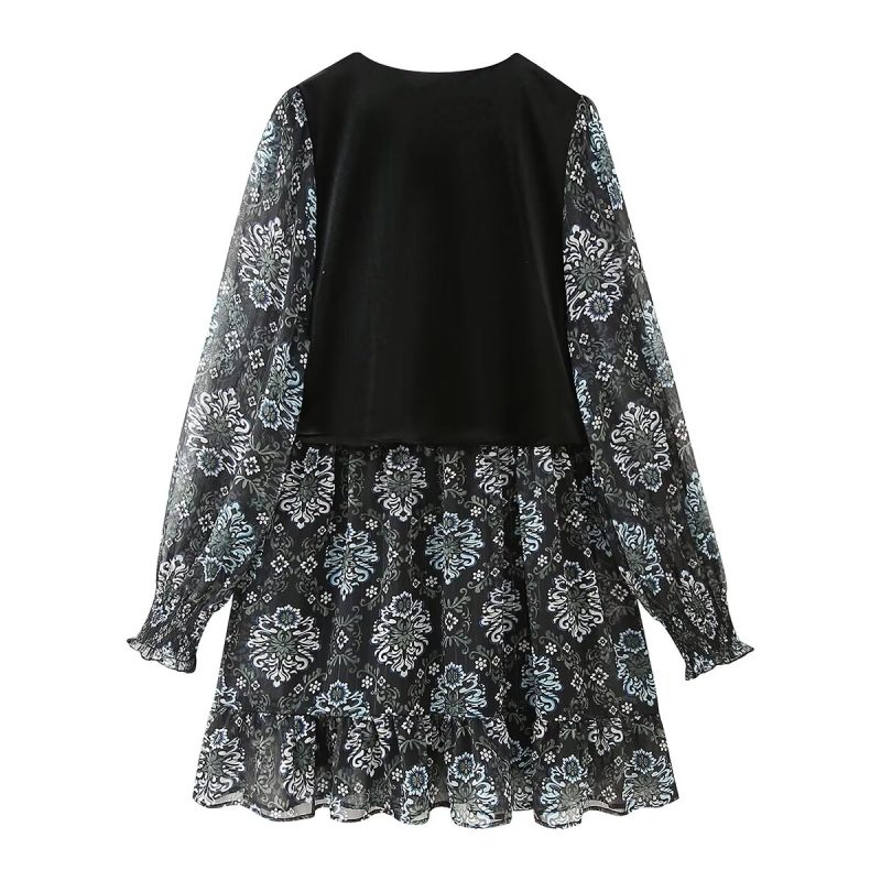 Elegant Winter Printed Mesh Organza Vest Dress - Image 2