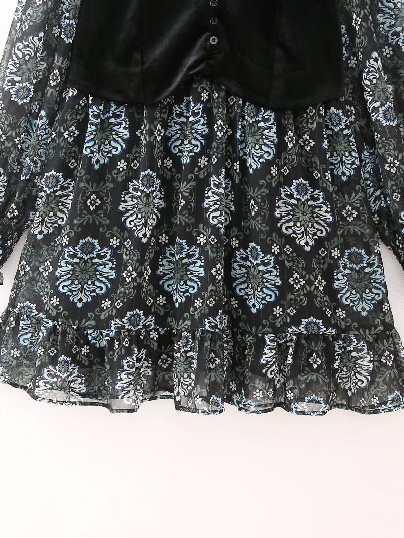 Elegant Winter Printed Mesh Organza Vest Dress - Image 3