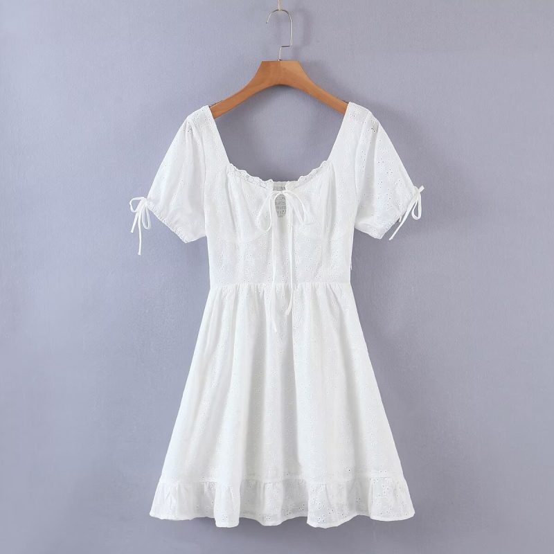 Women’s Summer Lace Ruffle Square Neck Dress - Image 2