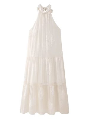 French Jacquard Halter Off-Shoulder Beach Dress