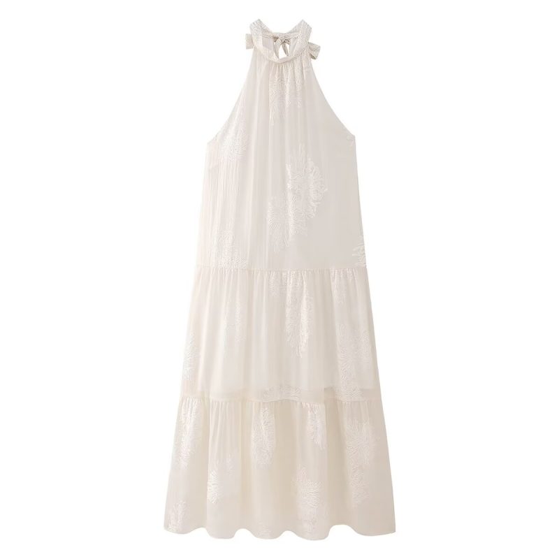 French Jacquard Halter Off-Shoulder Beach Dress