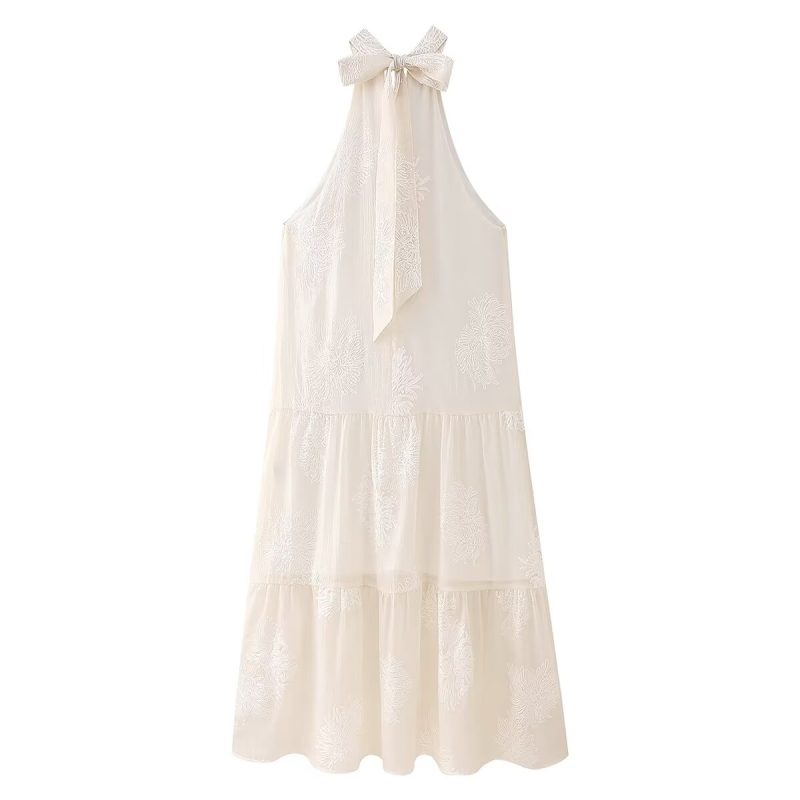 French Jacquard Halter Off-Shoulder Beach Dress - Image 2