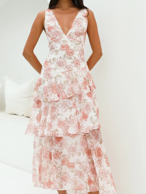 Printed Asymmetric Tiered Dress for Summer Women